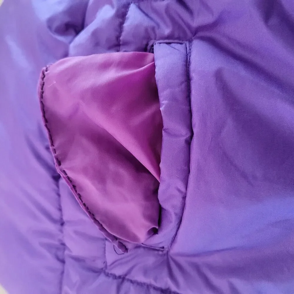 Girls Fleece Lined Jacket Sz 14 Removable Hood Purple Embroidered Coat CUFF FLAW